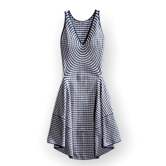 Jonathan Simkhai radial gingham fit and flare white and blue dress - Picture 1 of 12